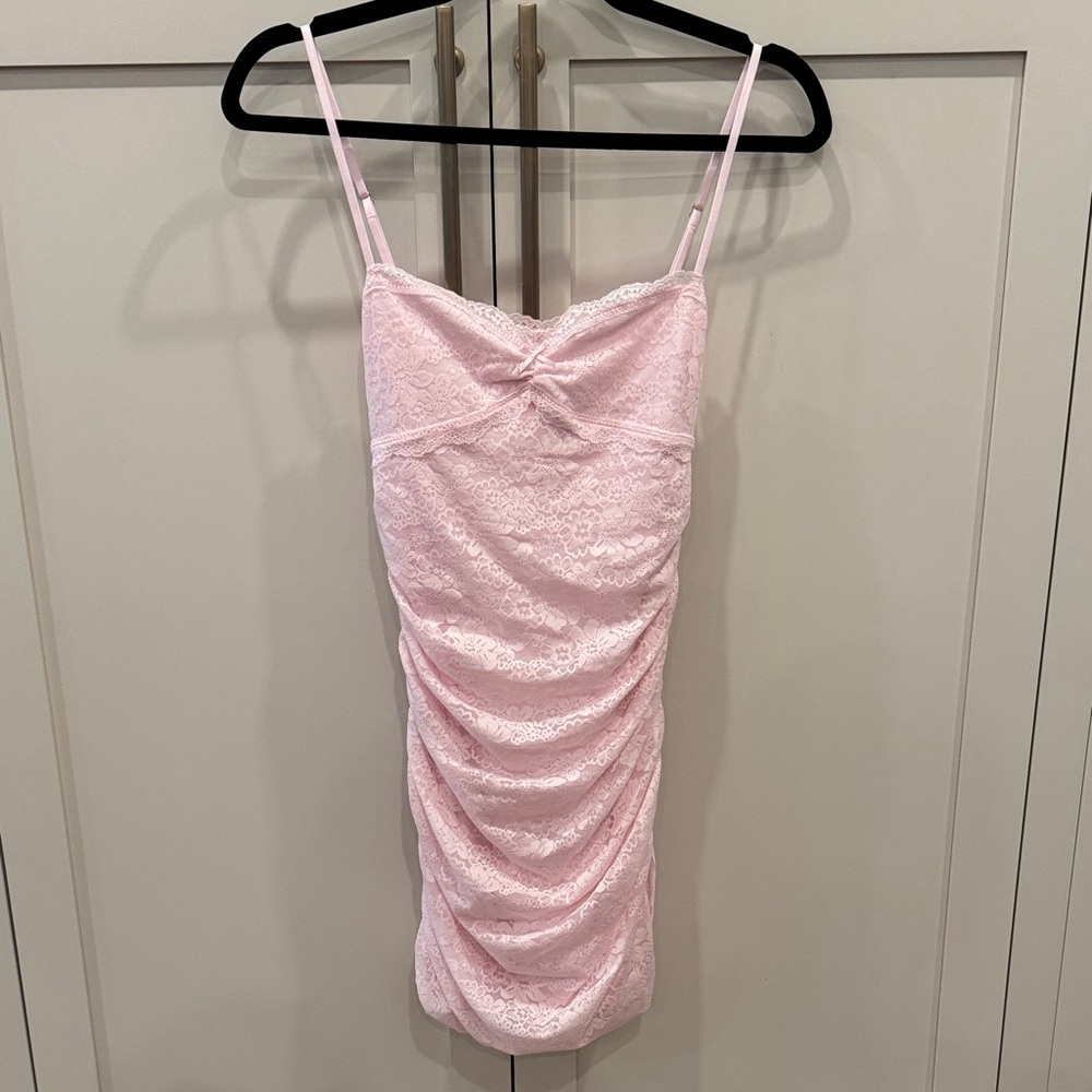 PINK X LoveShackFancy Ruched Lace Mini Dress